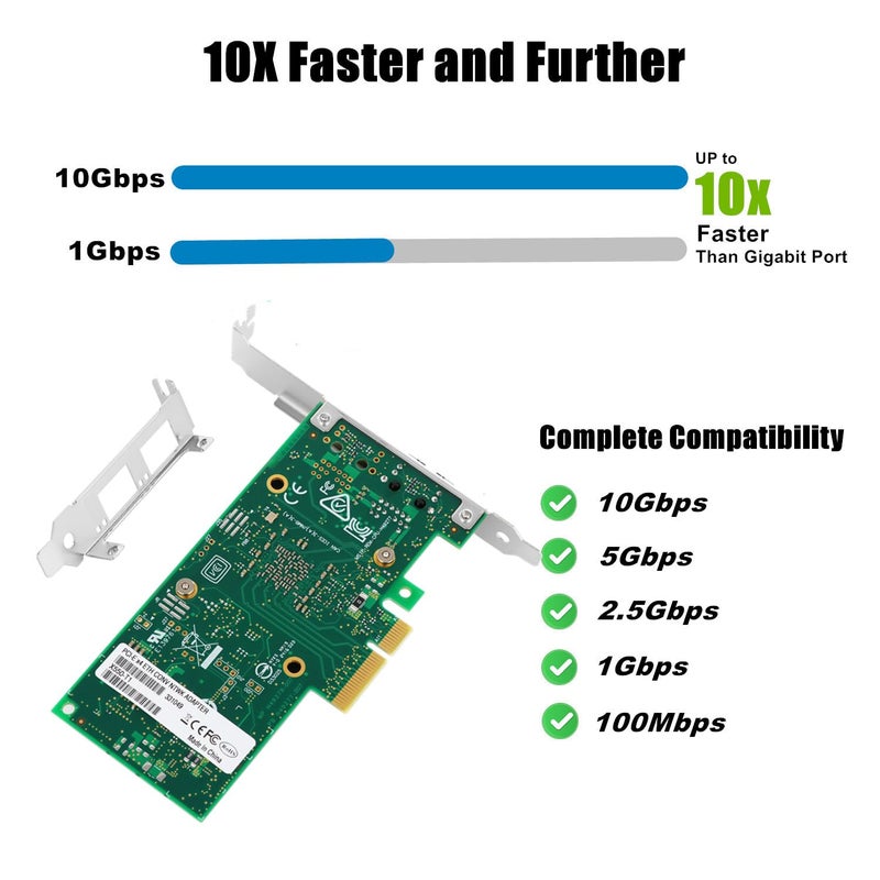 Vogzone 10Gb PCI-E NIC Network Card for Intel X550-T1,2.5GbE/5GbE/10GbE Copper Singe RJ45 Port,with Intel ELX550AT2 Chip,10GbE PCI Express 3.0 X4 Adapter Support Windows/Linux/VMware - Image 3